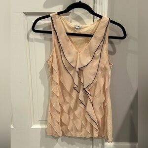 Express Tan Sleeveless Ruffled Bib Collar Blouse